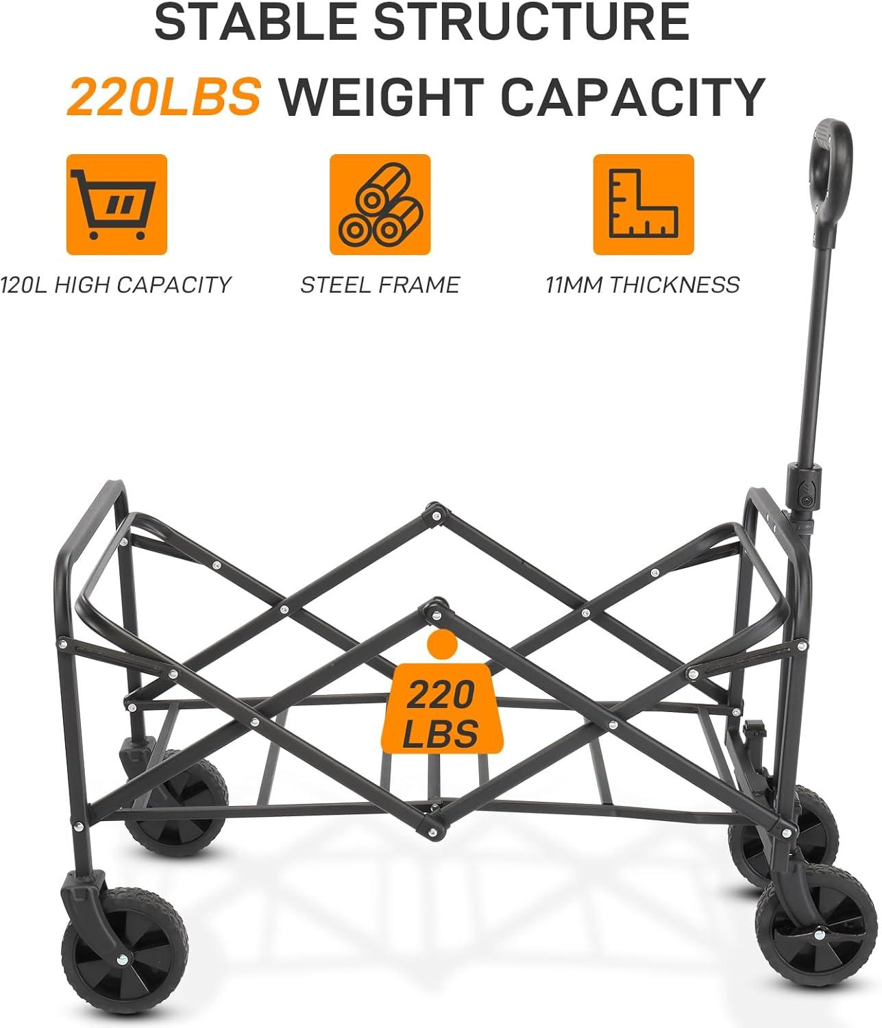 Collapsible Wagon with Big Wheels for Sand, Grocery, Garden, Park, Picnic, Camping, Beach Trip