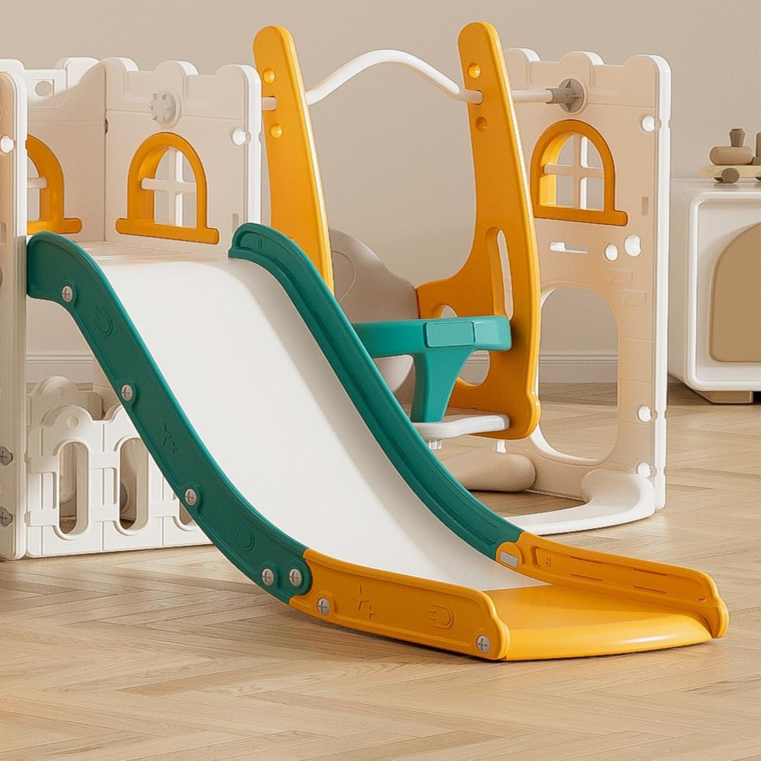 10 in 1 Toddler Slide, Age 1-3 with Swing, Basketball Hoop and Telescope, Kid Slide for Toddlers, Indoor Outdoor Playset Toddler Playground