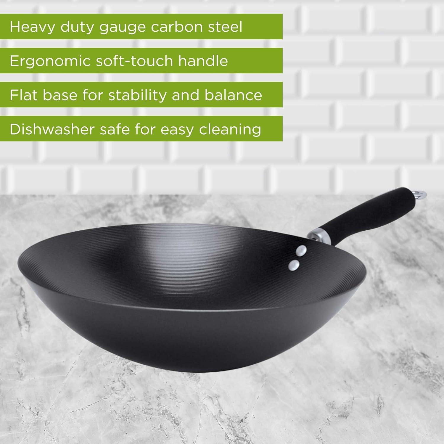 Ecolution 12" Black Nonstick Carbon Steel Wok with Silicone Handle