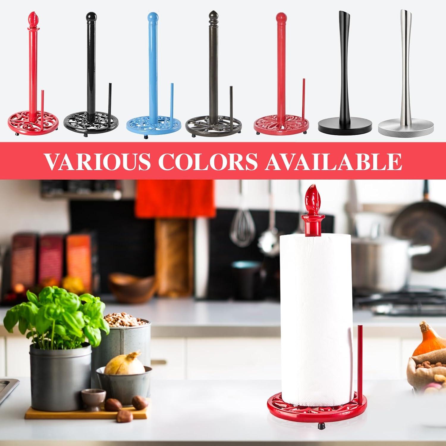 JOGREFUL Paper Towel Holder Stand, Cast Iron Kitchen Paper Towel Countertop Vintage Stand with Weighted-Base, Bathroom Organization for Family Standard Large Size Roll Paper, Mistletoe Base, Red