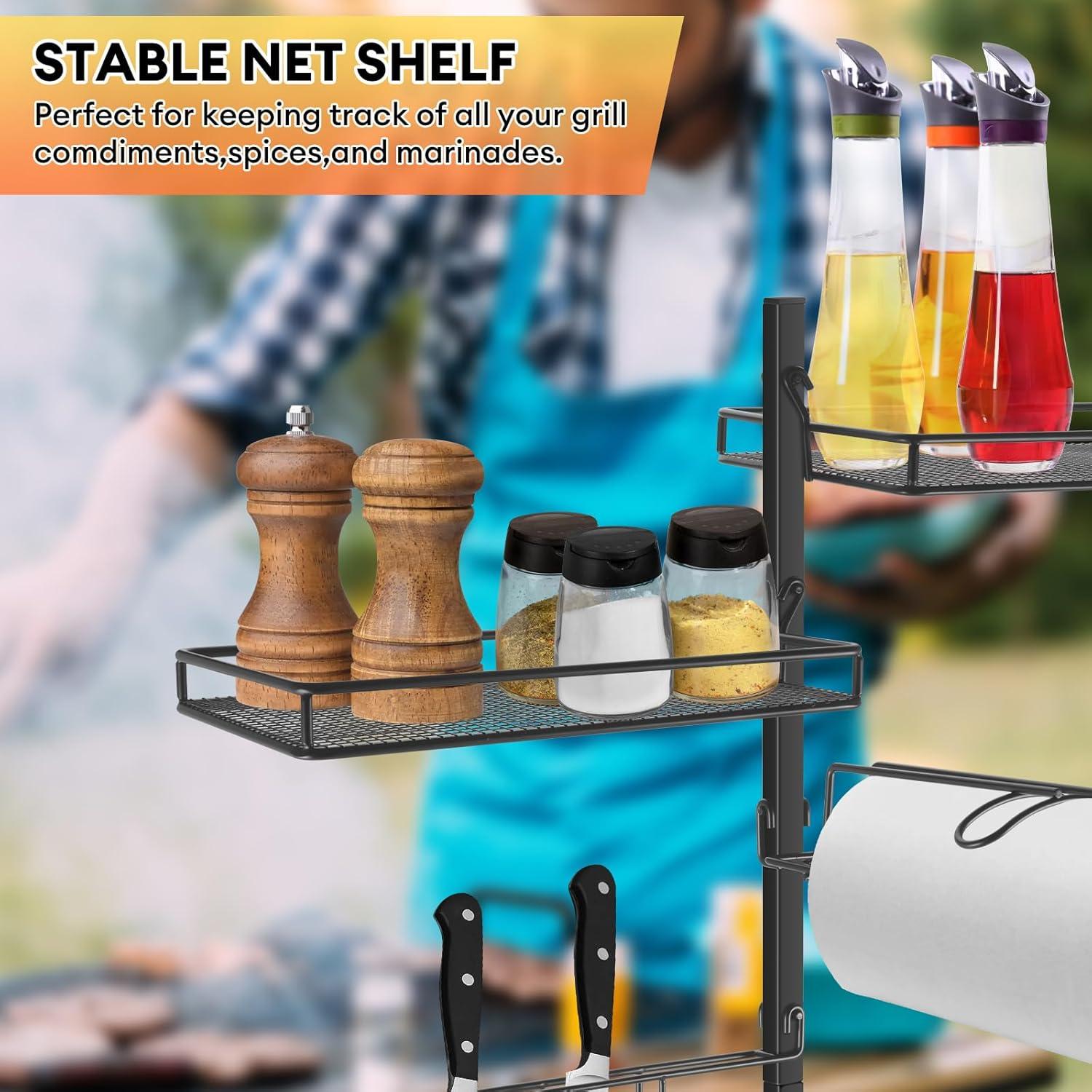 5-in-1 Grill Accessories Organizer TeqHome Grill BBQ Caddy for Blackstone Griddle Accessories Camping BBQ Condiment Caddy with Paper Towel Holder Grill Utensil Storage Tool