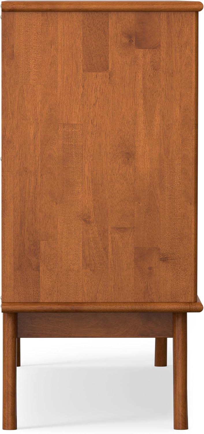 Simpli Home Draper Solid Hardwood Mid Century 4 Door Sideboard Buffet In Teak Brown