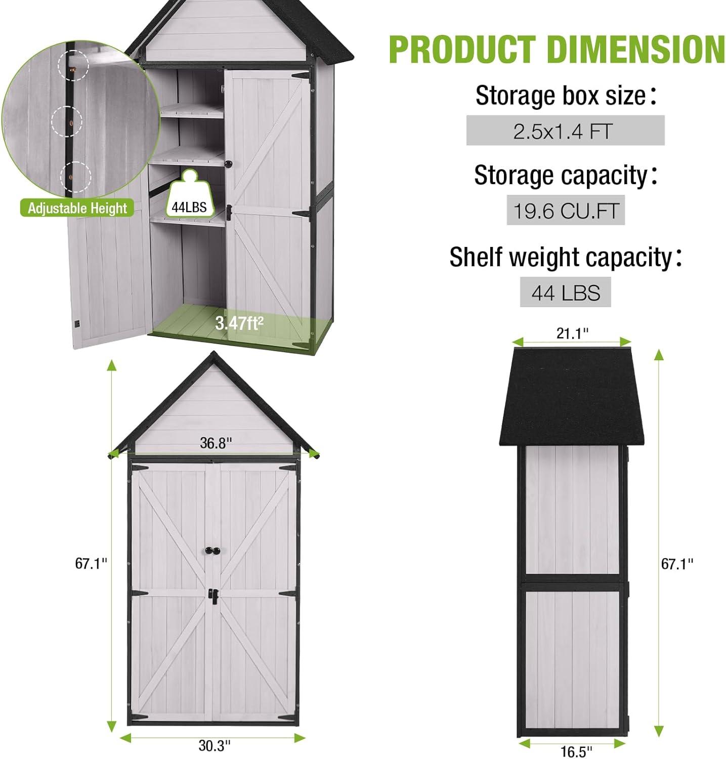 White Wooden Outdoor Storage Shed with Adjustable Shelves