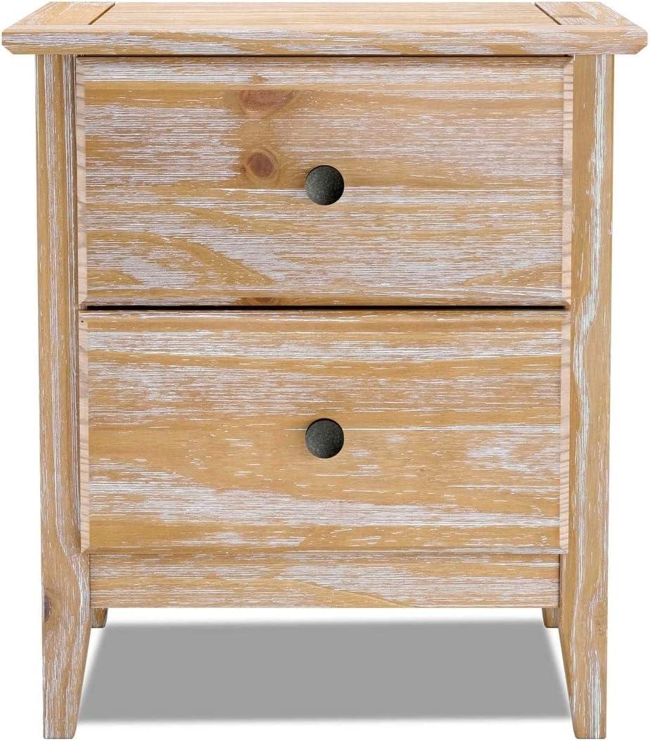 Brushed Driftwood Solid Pine 2-Drawer Nightstand