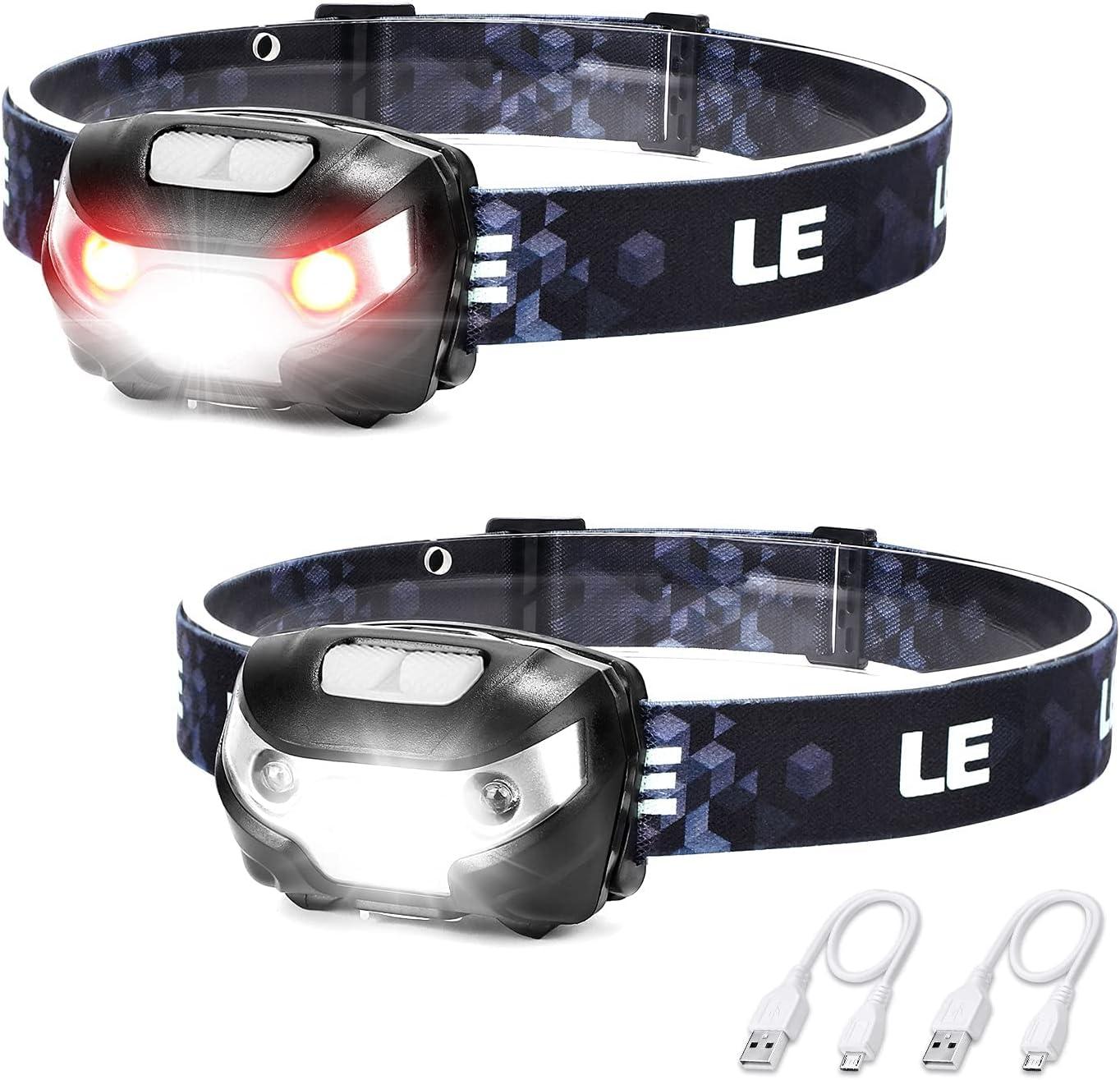 Lepro Lepro LED Headlamp Rechargeable - Super Bright Head Lamp with 5 Modes for Camping & Hiking Gear Essentials, IPX4 Waterproof Headlight Flashlight with Red Light, USB Cable Included