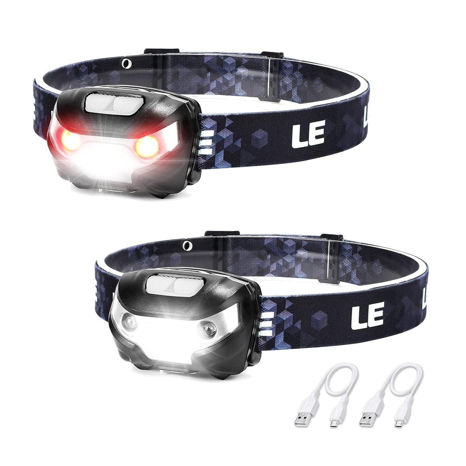Lepro Lepro LED Headlamp Rechargeable - Super Bright Head Lamp with 5 Modes for Camping & Hiking Gear Essentials, IPX4 Waterproof Headlight Flashlight with Red Light, USB Cable Included