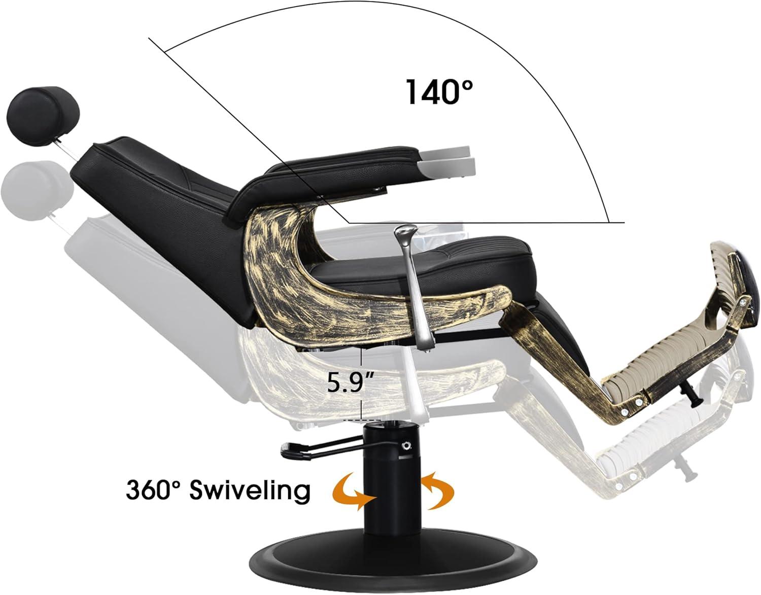 BarberPub Vintage Hydraulic Recline Beauty Salon Spa Barber Chair Black 2905