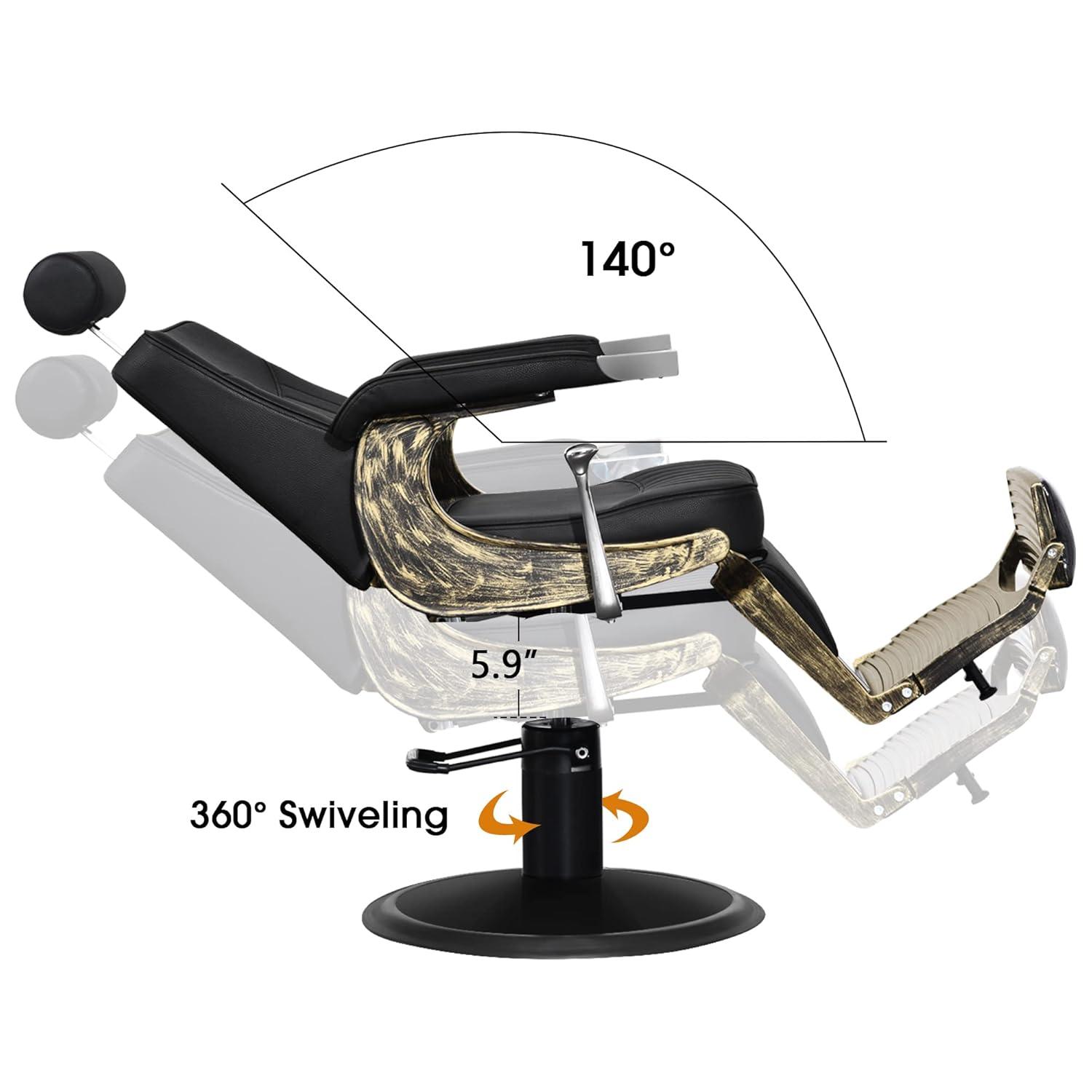 BarberPub Vintage Hydraulic Recline Beauty Salon Spa Barber Chair Black 2905