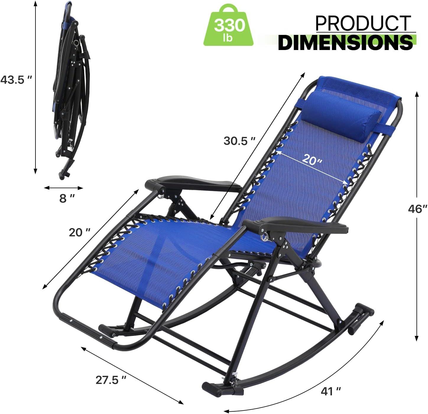 Magshion Set of 2 Zero Gravity Lounge Chairs, Adjustable Rocking Chairs with Pillow, Outdoor Beach Portable Foldable Recliner, Folding Lounge Rocker, Black