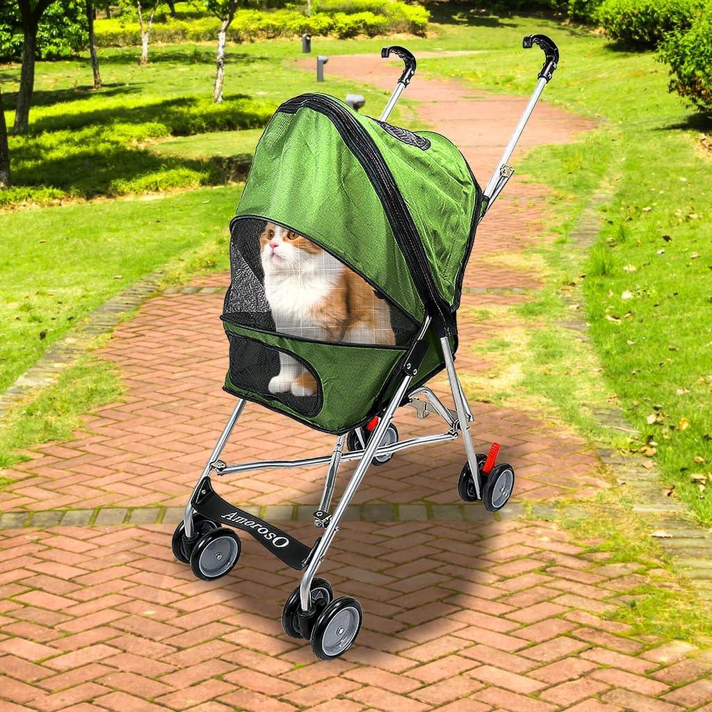 Green Foldable Metal Frame Pet Stroller with Mesh Window