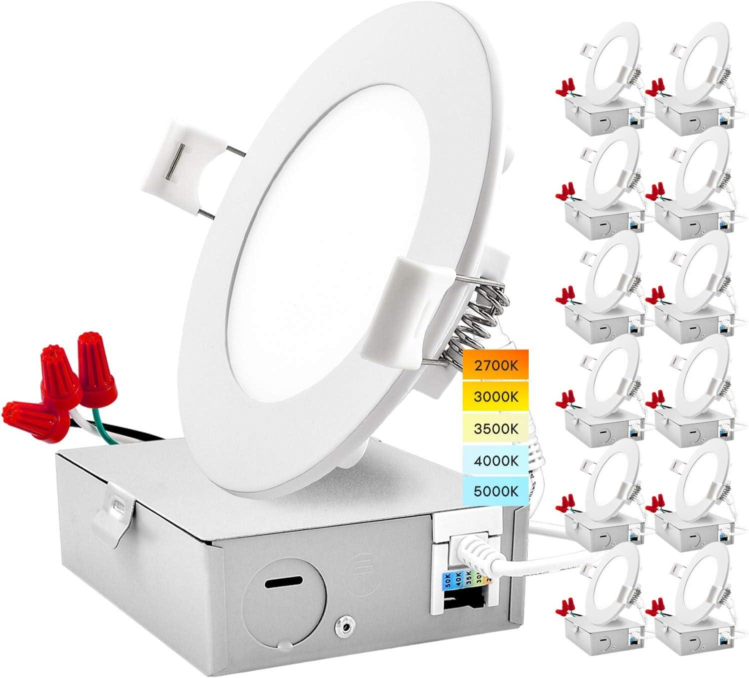 4'' Selectable Color Temperature Dimmable Air-Tight IC Rated LED Canless Recessed Lighting Kit