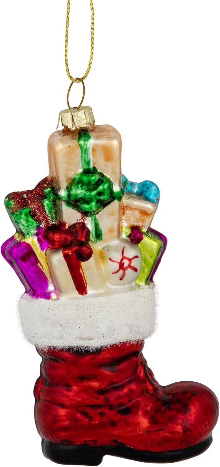 Northlight Seasonal 5" Shiny Red Present Filled Stocking Hanging Glass Christmas Ornament