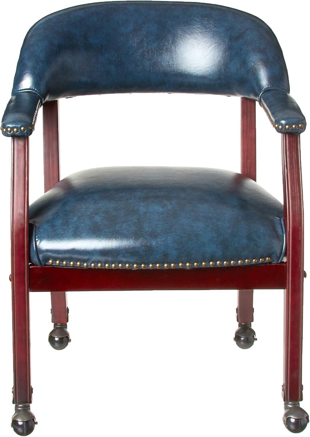 Captain's Chair with Casters Blue - Boss Office Products: Vinyl Upholstery, Fixed Height, Nailhead Trim