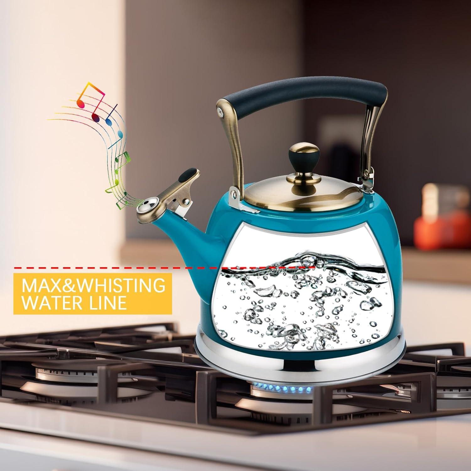 3-Quart Teal Stainless Steel Whistling Tea Kettle