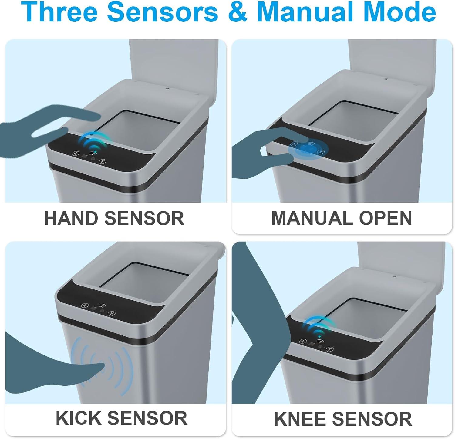 Bathroom Trash can,Smart Touchless Trash Can,Automatic Motion Sensor Trash Bin with Lid,2.4 Gallon Garbage Can, Kitchen, Bathroom, Office, Bedroom Trash can (Grey)