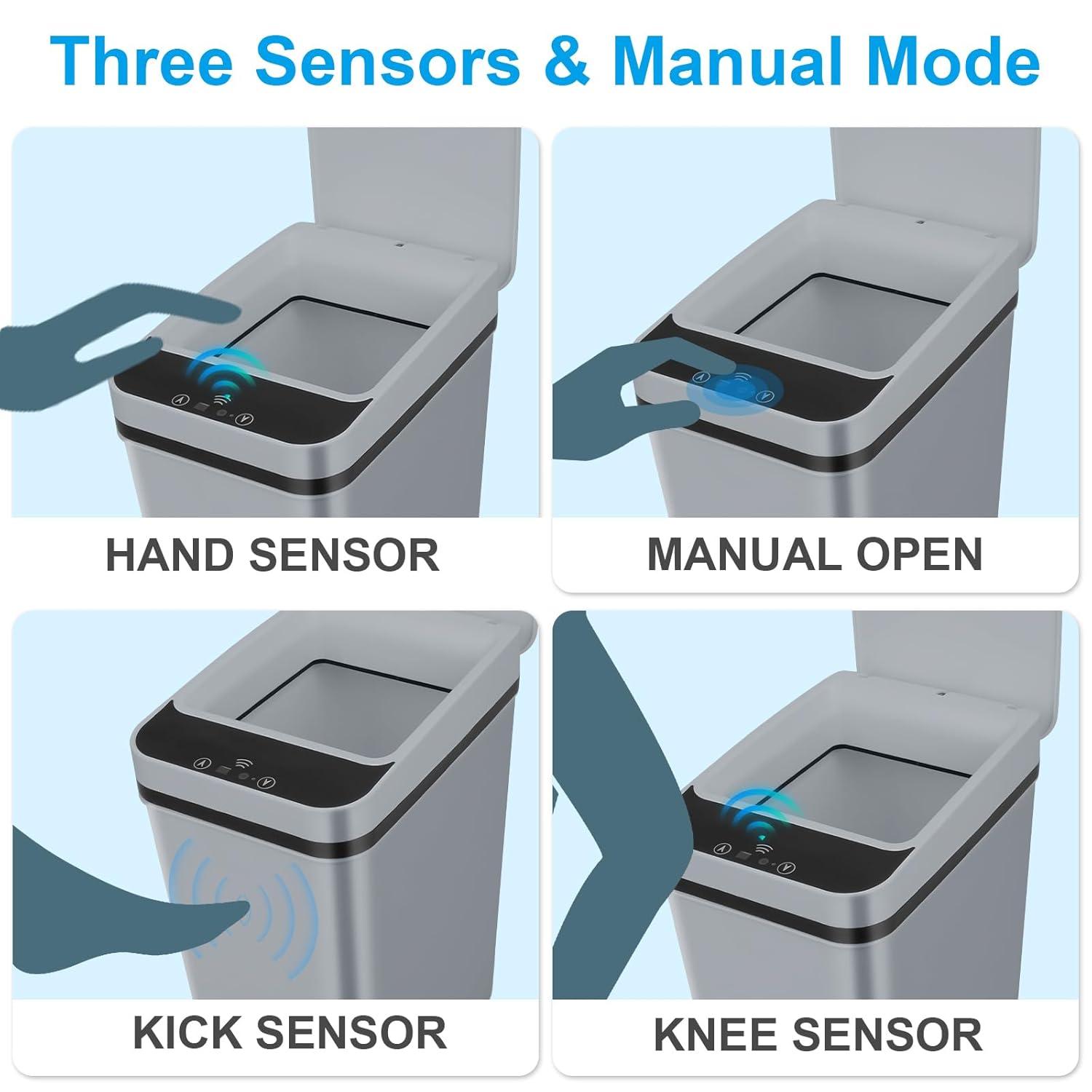 Bathroom Trash can,Smart Touchless Trash Can,Automatic Motion Sensor Trash Bin with Lid,2.4 Gallon Garbage Can, Kitchen, Bathroom, Office, Bedroom Trash can (Grey)