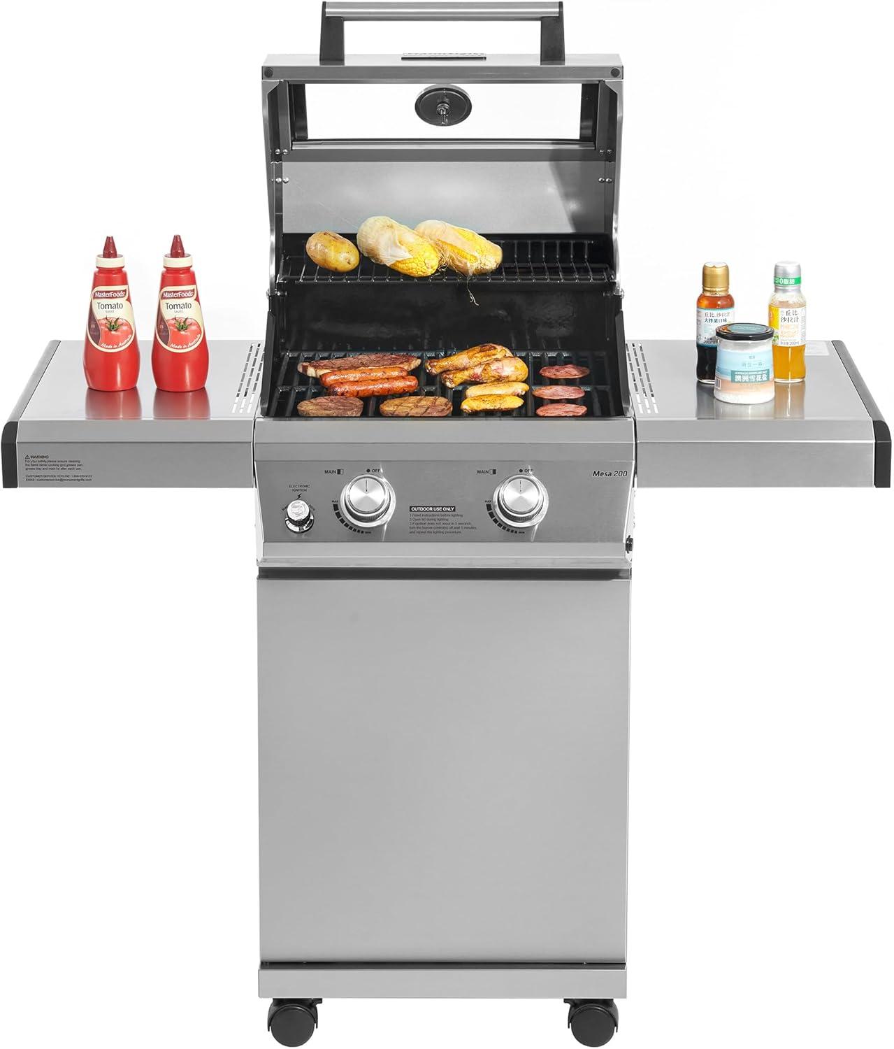 Monument Grills 14633 2-Burner Liquid Propane 24000 BTU Gas Grill with Cabinet, Stainless Steel