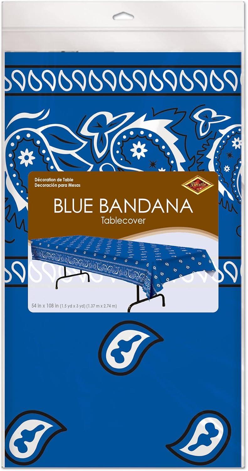 Beistle Blue Bandana Tablecover, 54” x 108” – Plastic Table Cloth, Farm Theme Tablecloth, Cowboy Theme Party Decorations, Western Decorations, Bandana Tablecloth, Rectangular Tablecloth
