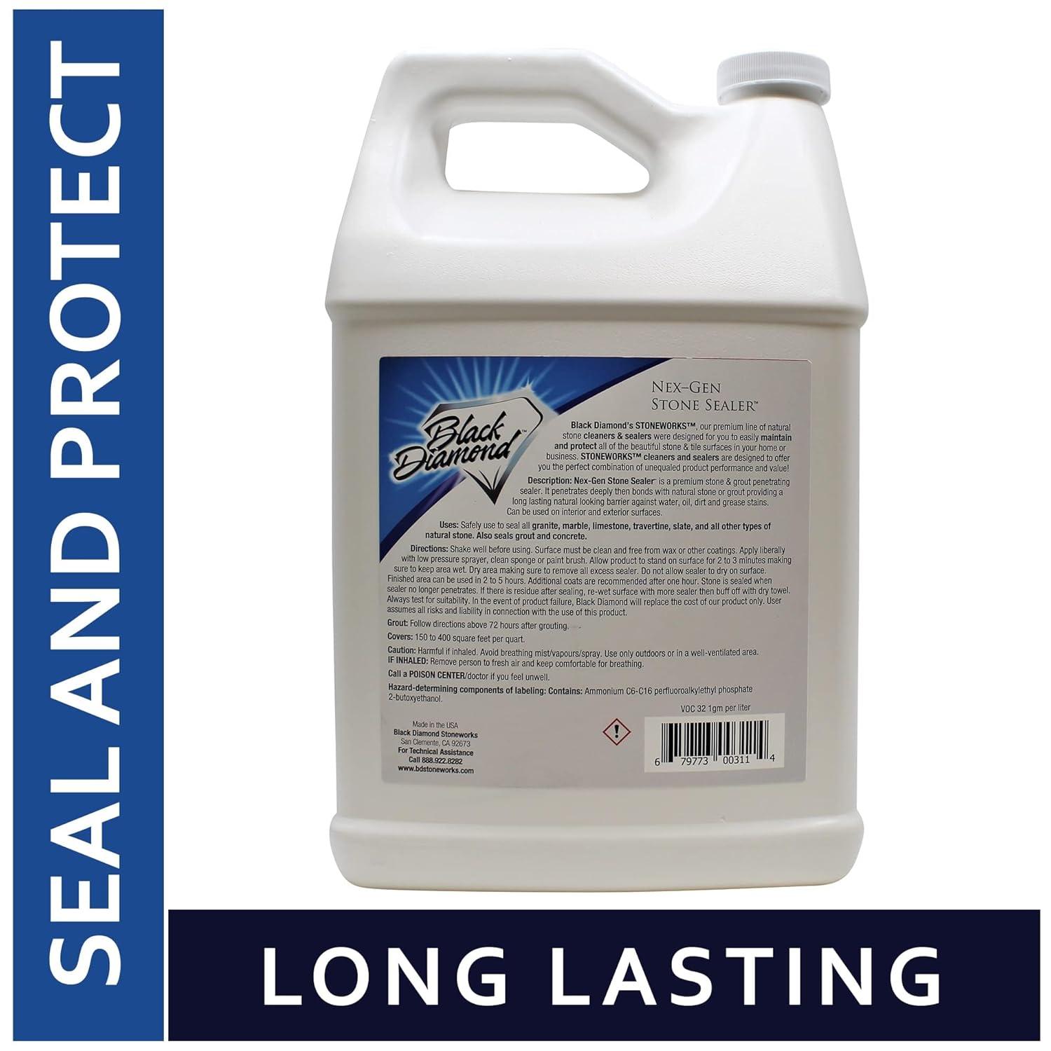 Black Diamond Stoneworks NEX-GEN Natural Stone Penetrating Sealer: Long-Lasting Protection Interior and Exterior ; Granite, Marble, Travertine, Limestone, Grout, Tile, Brick, Slate Floors