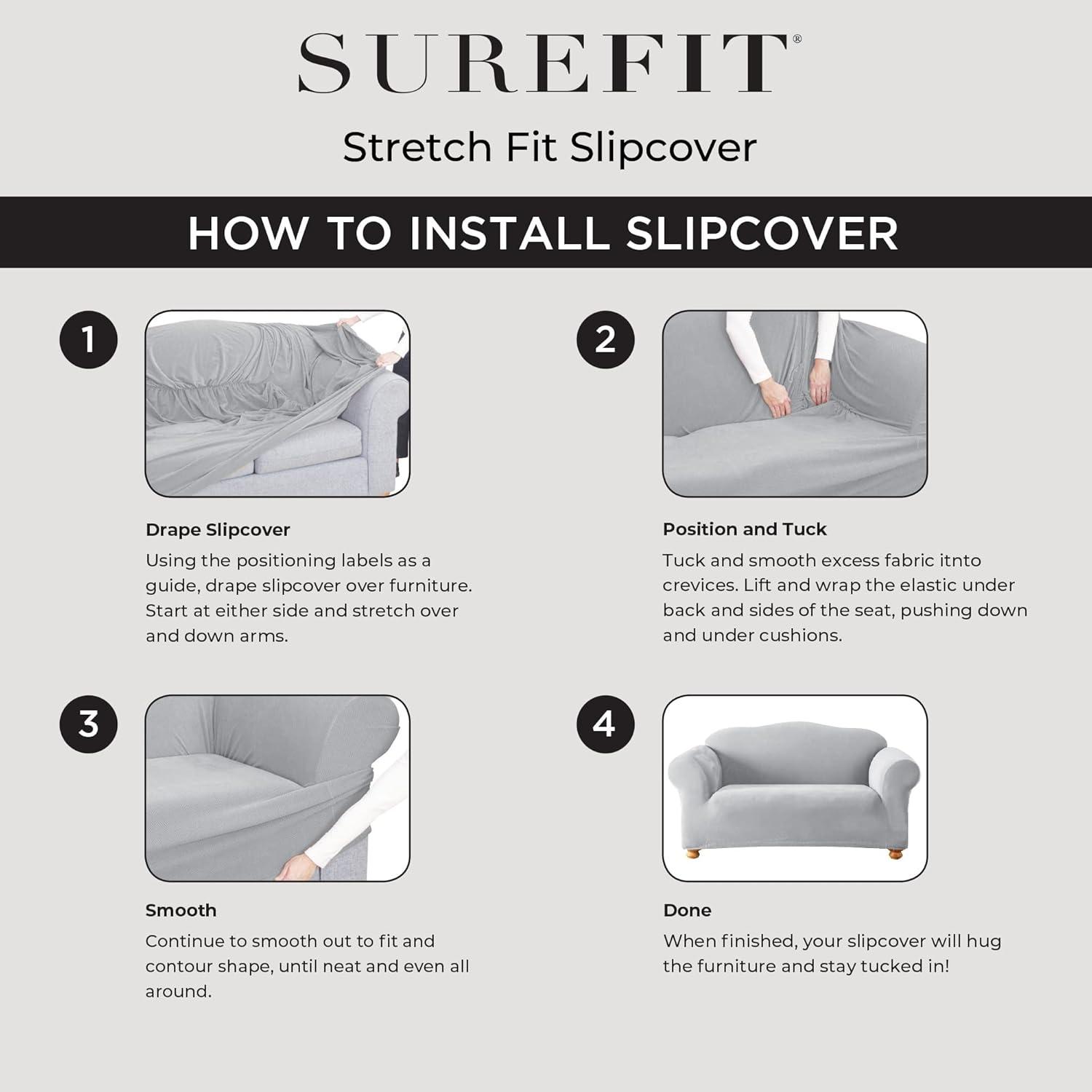 SureFit  Stretch Pinstripe 2 Piece T Cushion Chair Slipcover Cream