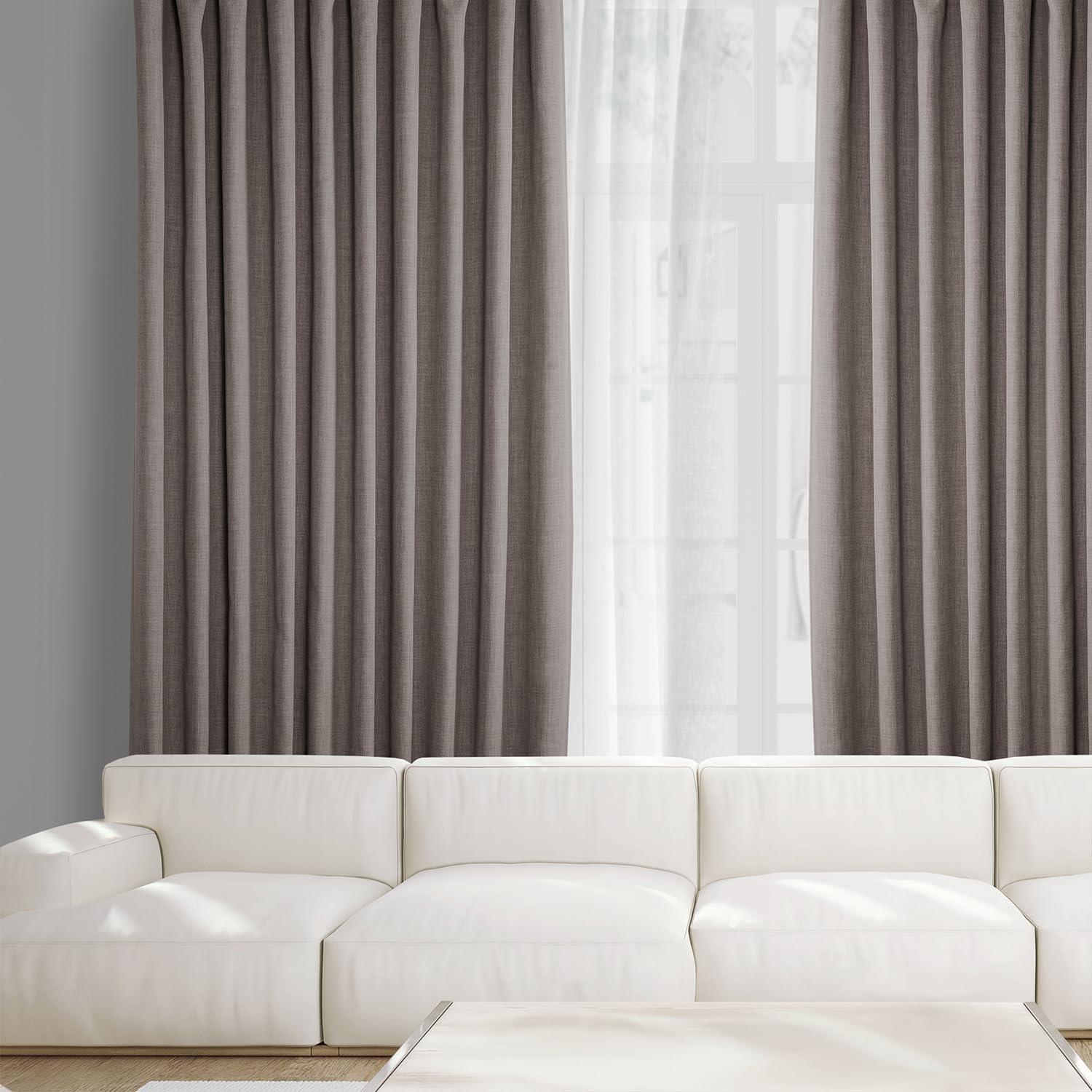 Gray Faux Linen Extra Wide Blackout Curtain Panel