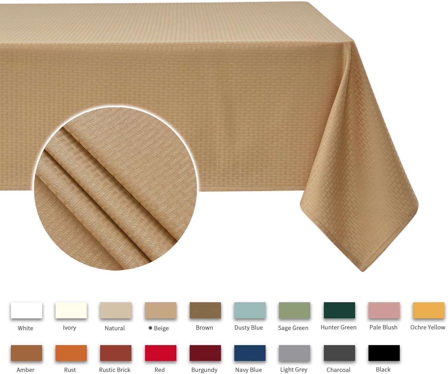 Beige Jacquard Square Stain Resistant Fabric Tablecloth, 52 x 52 Inch