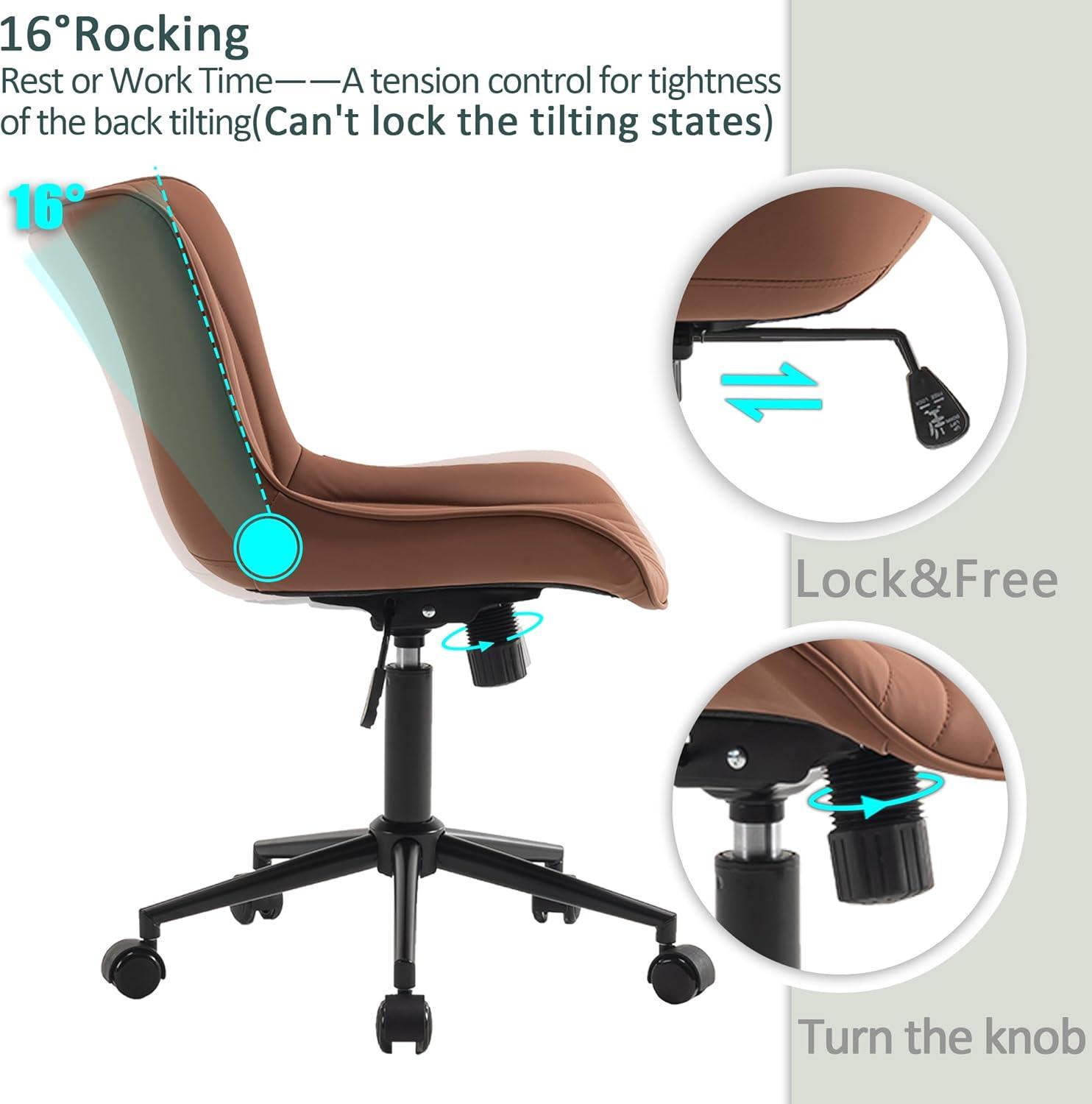 Coffee Brown Ergonomic Armless Faux Leather Swivel Task Chair