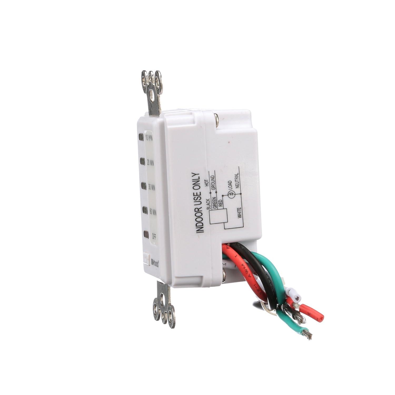 Woods 59008 Decora Style 60-30-20-10 Minute Preset Wall Switch Timer, White, 60-Minute