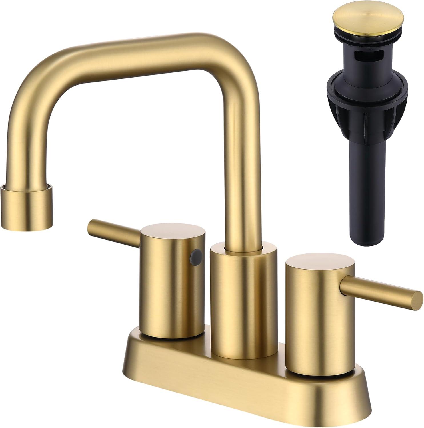 Matte Black 8 inch Widespread Bathroom Sink Faucet Vanity Lavatory Faucet for 3 Holes with Pop up Drain and 360 Degree Swivel Brass Spout