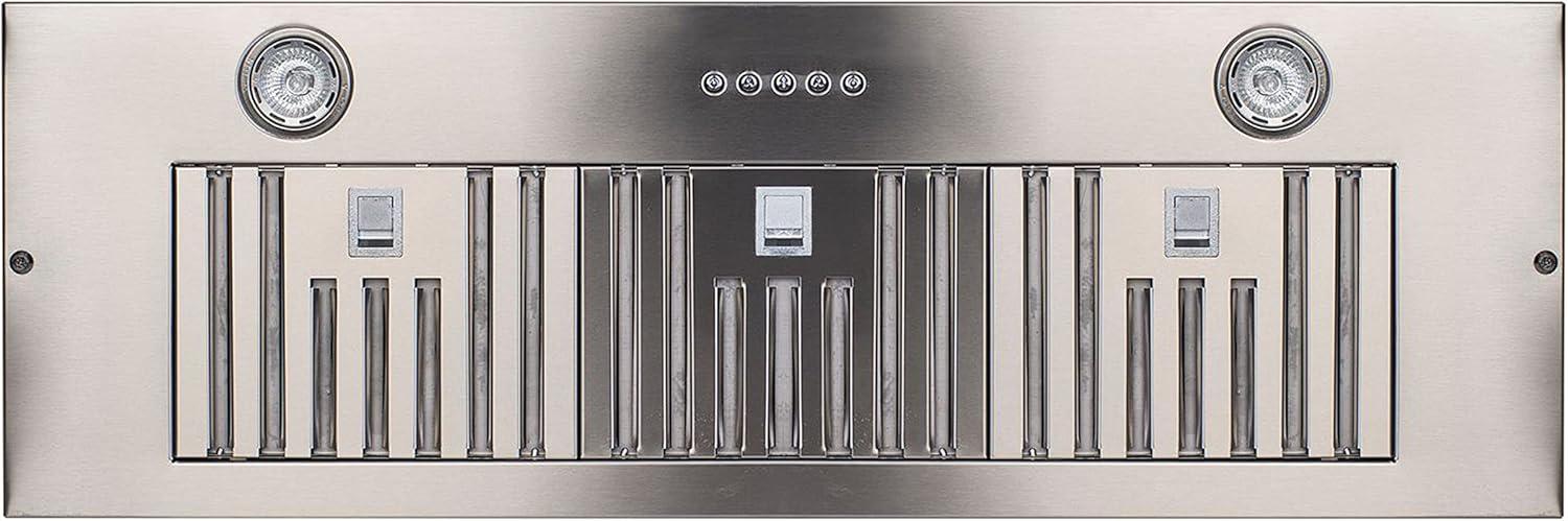 36" 600 CFM Ducted Insert Range Hood With Hood Push Button Controls,LED Lights and Permanent Filter