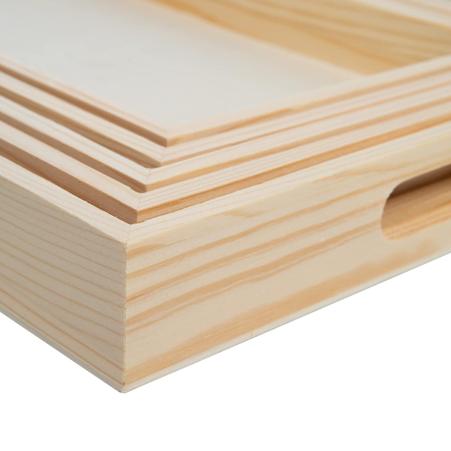 Natural Wood Rectangular Nested Serving Trays with Handles, Set of 5