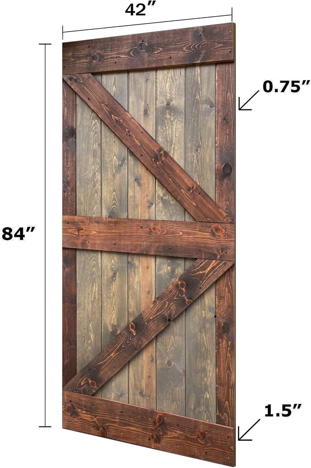 K Style Series 42in.X 84in.Brown/Walnut Finished DIY Knotty Pine Wood Sliding Barn Door Slab