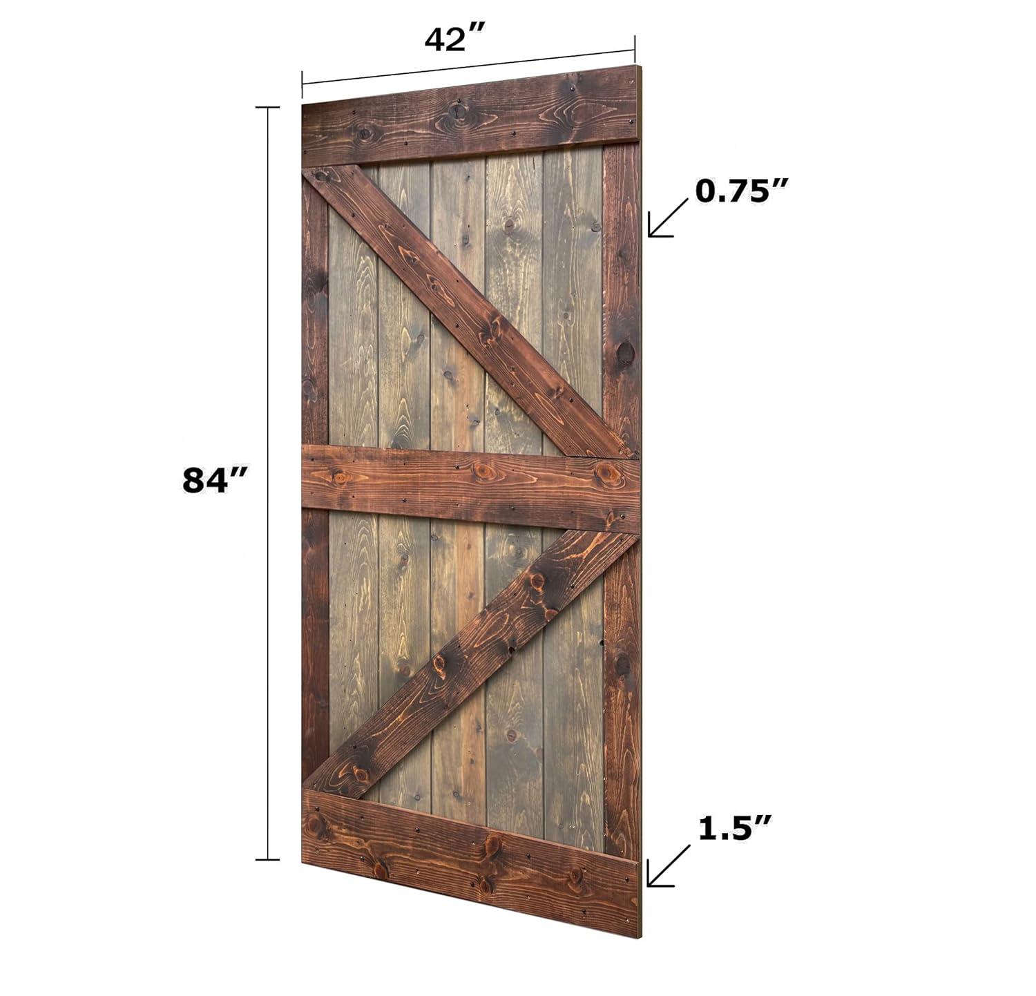 K Style Series 42in.X 84in.Brown/Walnut Finished DIY Knotty Pine Wood Sliding Barn Door Slab