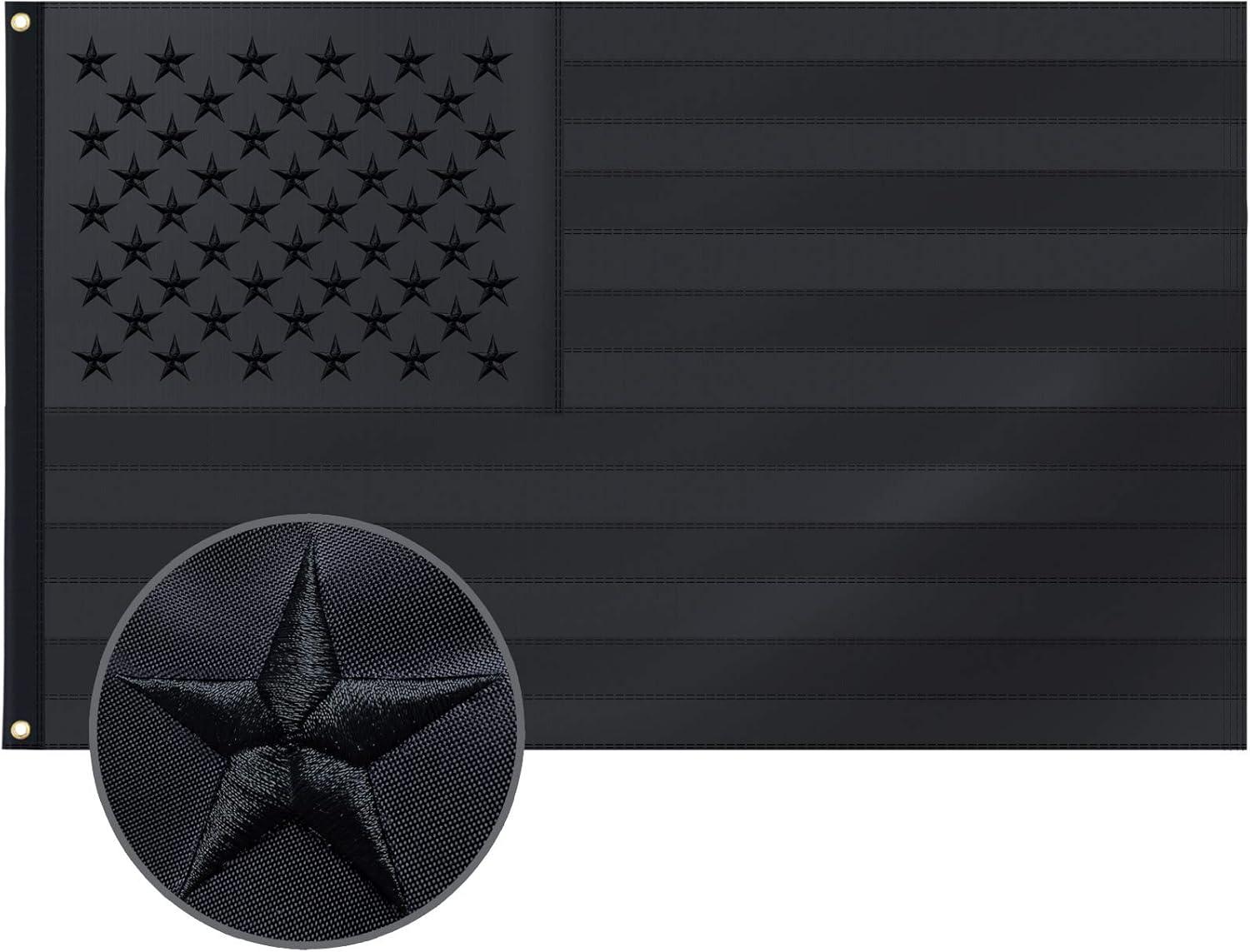 All Black American Flag 3x5 Ft All Black US Flag, Embroidered Stars, Sewn Stripes, Brass Grommets Black Flag, Heavy Duty USA Flags for Outdoor Blackout Tactical US Black Flag