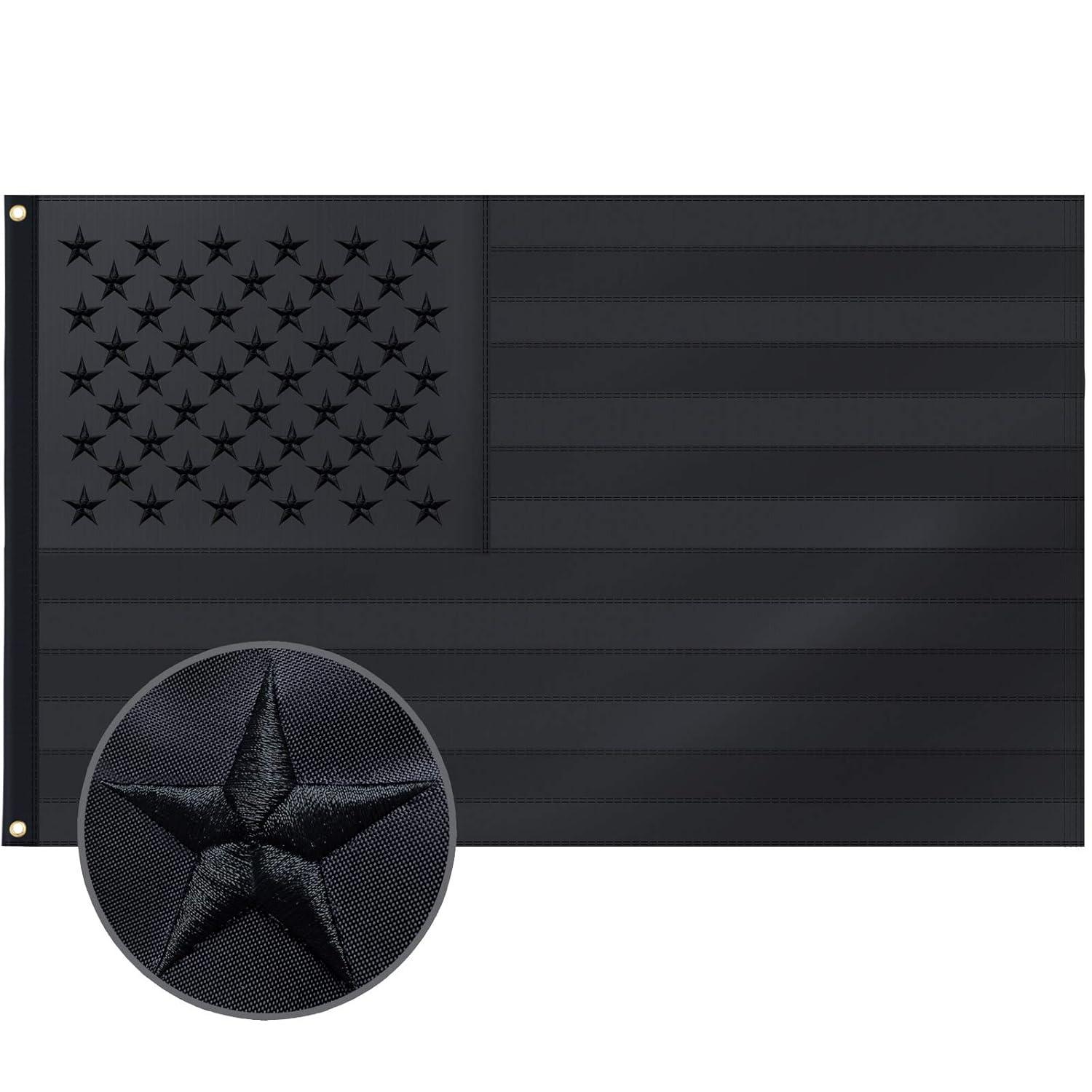 All Black American Flag 3x5 Ft All Black US Flag, Embroidered Stars, Sewn Stripes, Brass Grommets Black Flag, Heavy Duty USA Flags for Outdoor Blackout Tactical US Black Flag