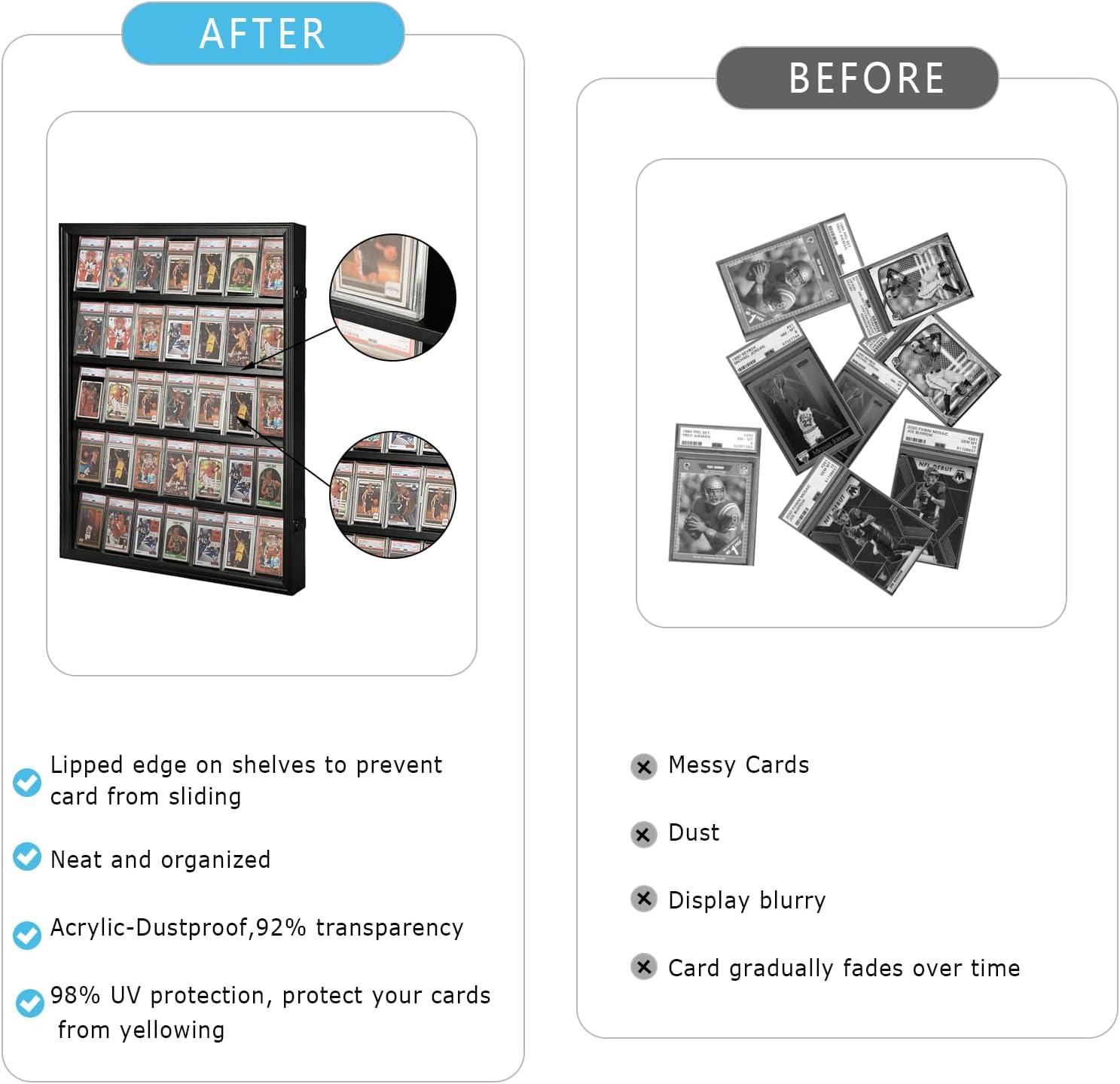 Estuche para Exhibición de Tarjetas Deportivas de 35 Grados: Marco de Exhibición de Tarjetas de Béisbol con Protección UV Gabinete de Pared con Cerradura Transparente para Tarjetas Coleccionables de Baloncesto Negro Vertical