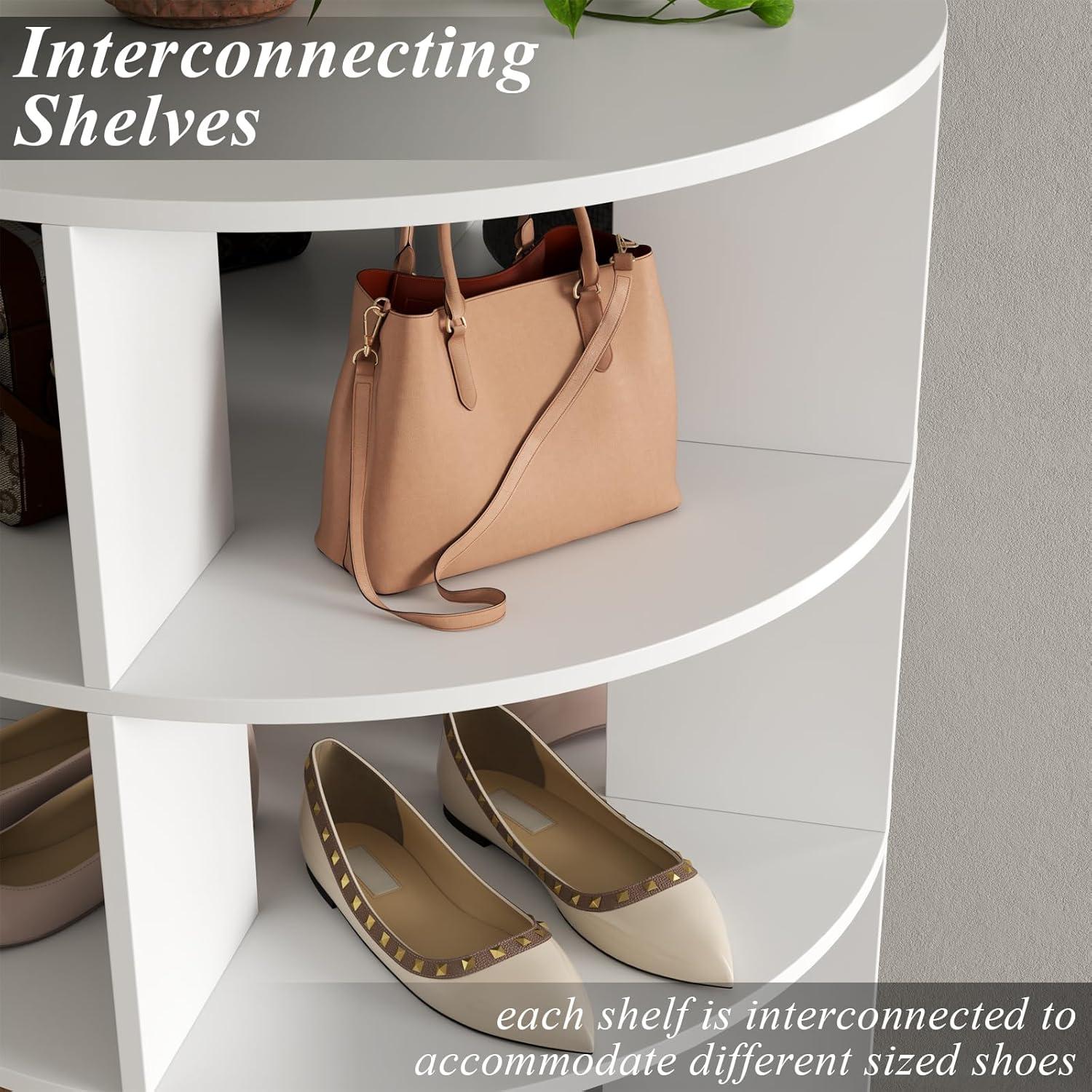 SpaceAid 7-Tier Rotating Shoe Rack Tower, 360° Spinning Shoe Display Carousel, Vertical Shoe and Handbag Organizer, Lazy Susan Closet Storage (White)