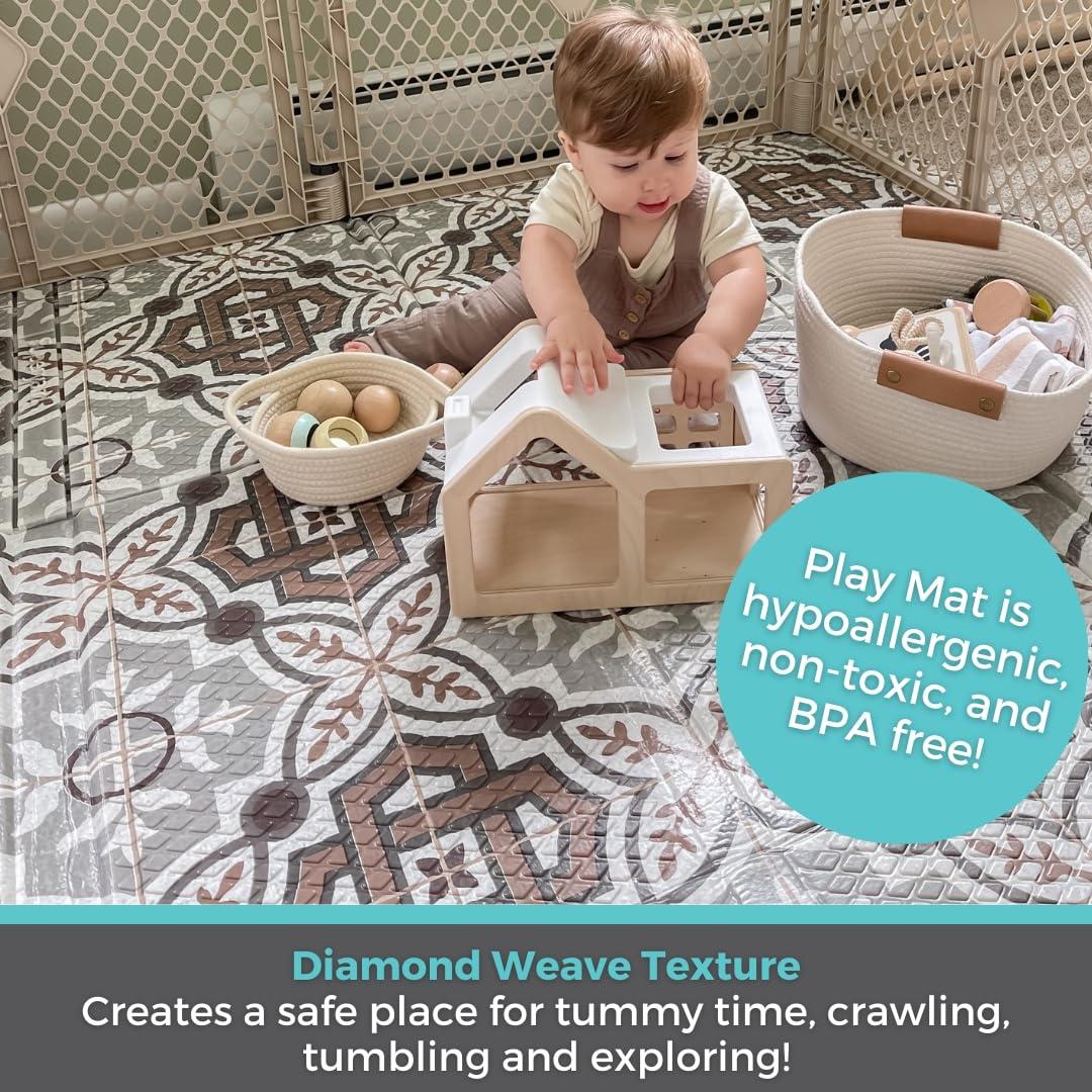 Toddleroo by North States 71" x 71" Foldable Mosaic Padded Play Mat. Extra Large Foam Baby Play Mats for Floor, Waterproof Tummy Time Mat for Indoor & Outdoor Use
