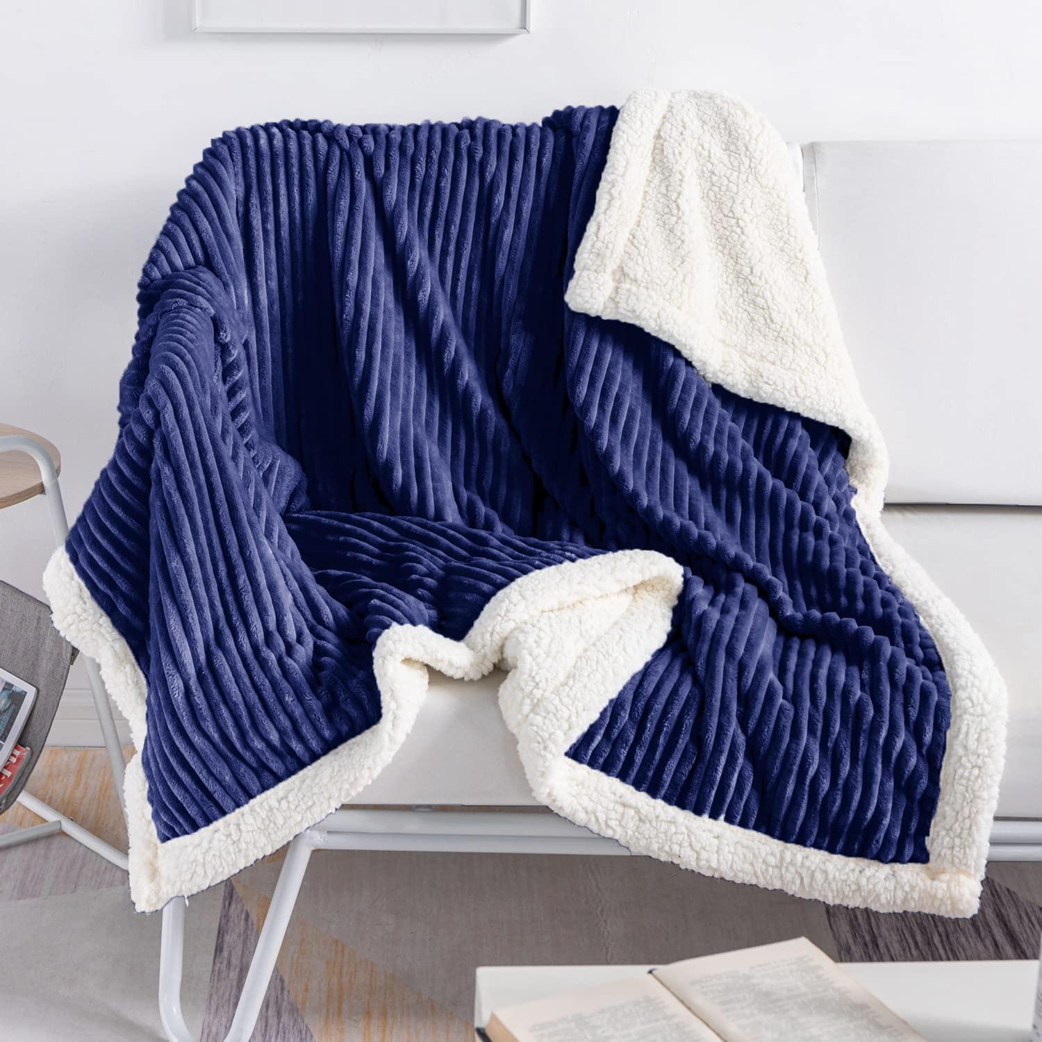 DISSA Sherpa Fleece Blanket Soft Grey and White Throw Blanket Cozy Plush Blankets for Couch Sofa Bed,51"x63"