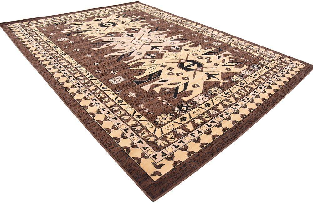 Brown and Beige Geometric Tribal 9' x 12' Synthetic Area Rug