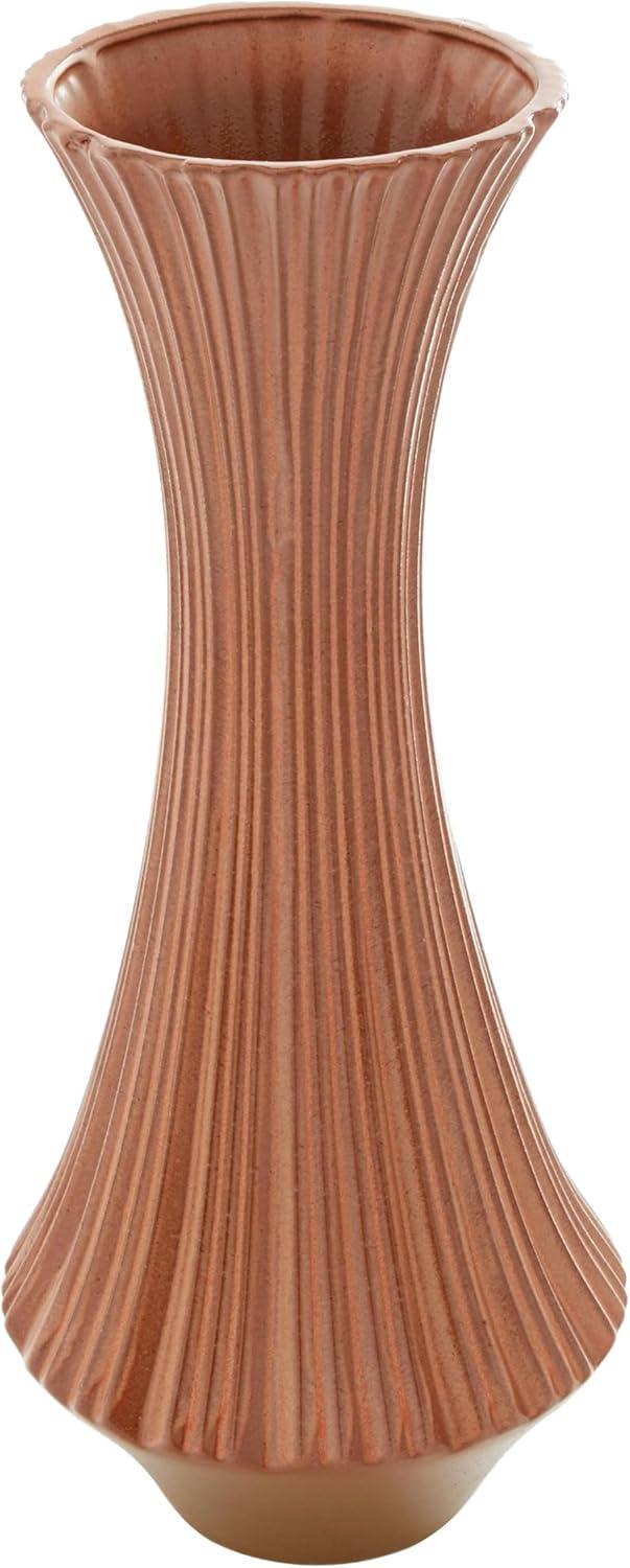 DecMode 20" Ribbed Orange Ceramic Vase