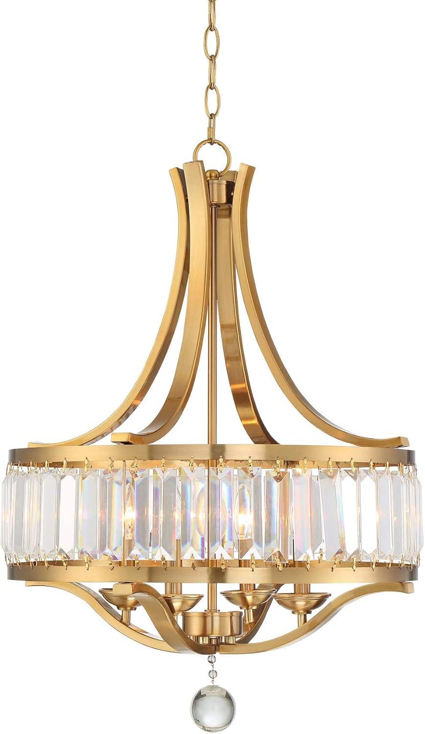 Possini Euro Design Prava Warm Brass Pendant Chandelier 21 1/2" Wide Modern Crystal 4-Light Fixture for Dining Room House Foyer Kitchen Island Bedroom