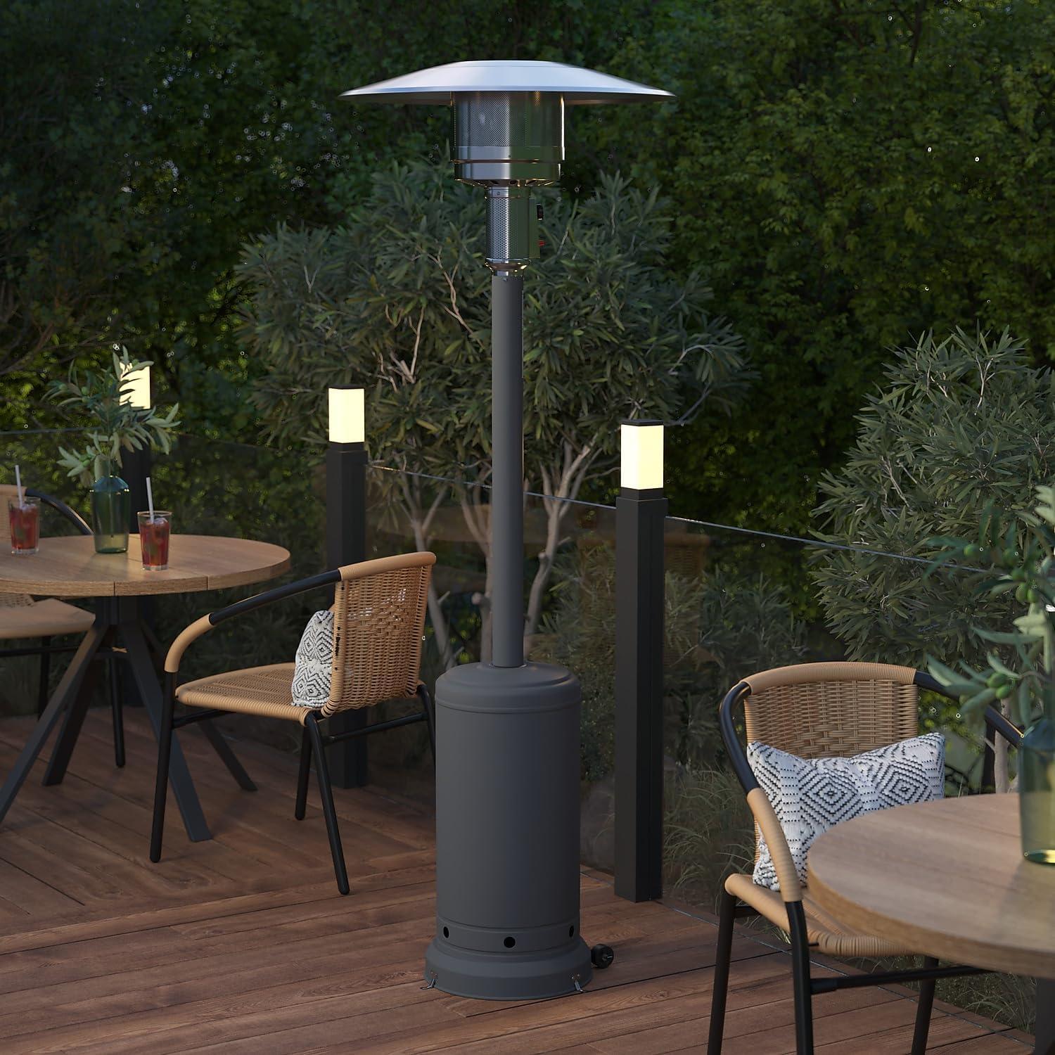 Slate Gray Stainless Steel 40,000 BTU Propane Patio Heater with Wheels