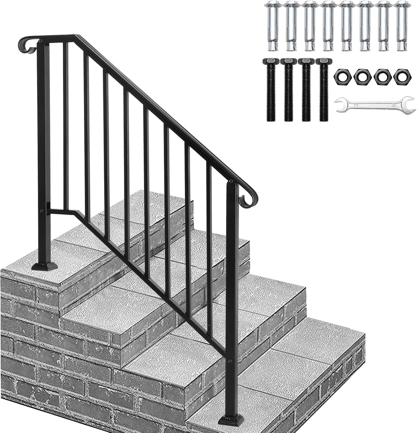 BaytoCare Handrail for Stairs 3-Step Stair Railing Steps Handrail - Black