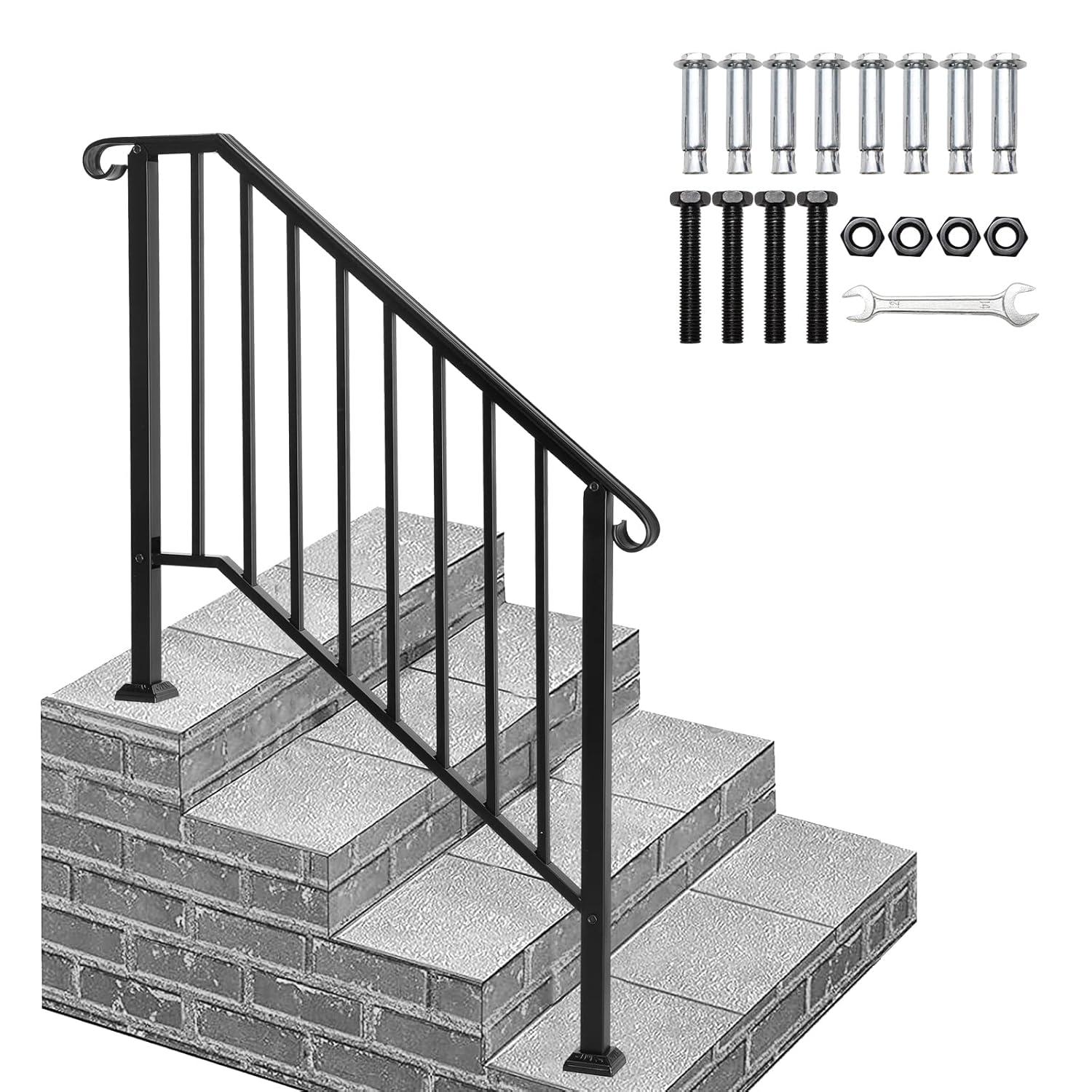 BaytoCare Handrail for Stairs 3-Step Stair Railing Steps Handrail - Black