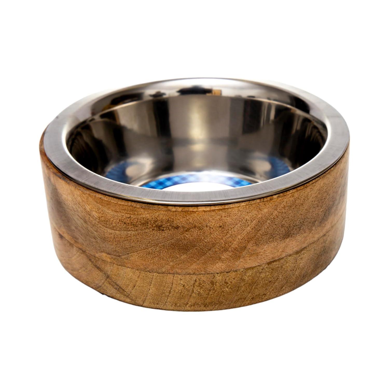 Country Living Stainless Steel Dog Bowl with Cylindrical Mango Wood Holder, Durable & Stylish Dish, Sustainable Dog Feeding Solution (1 Pint)