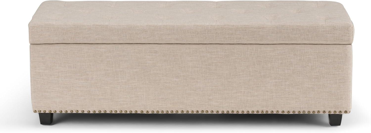 Natural Tufted Linen Rectangular Storage Ottoman Bench