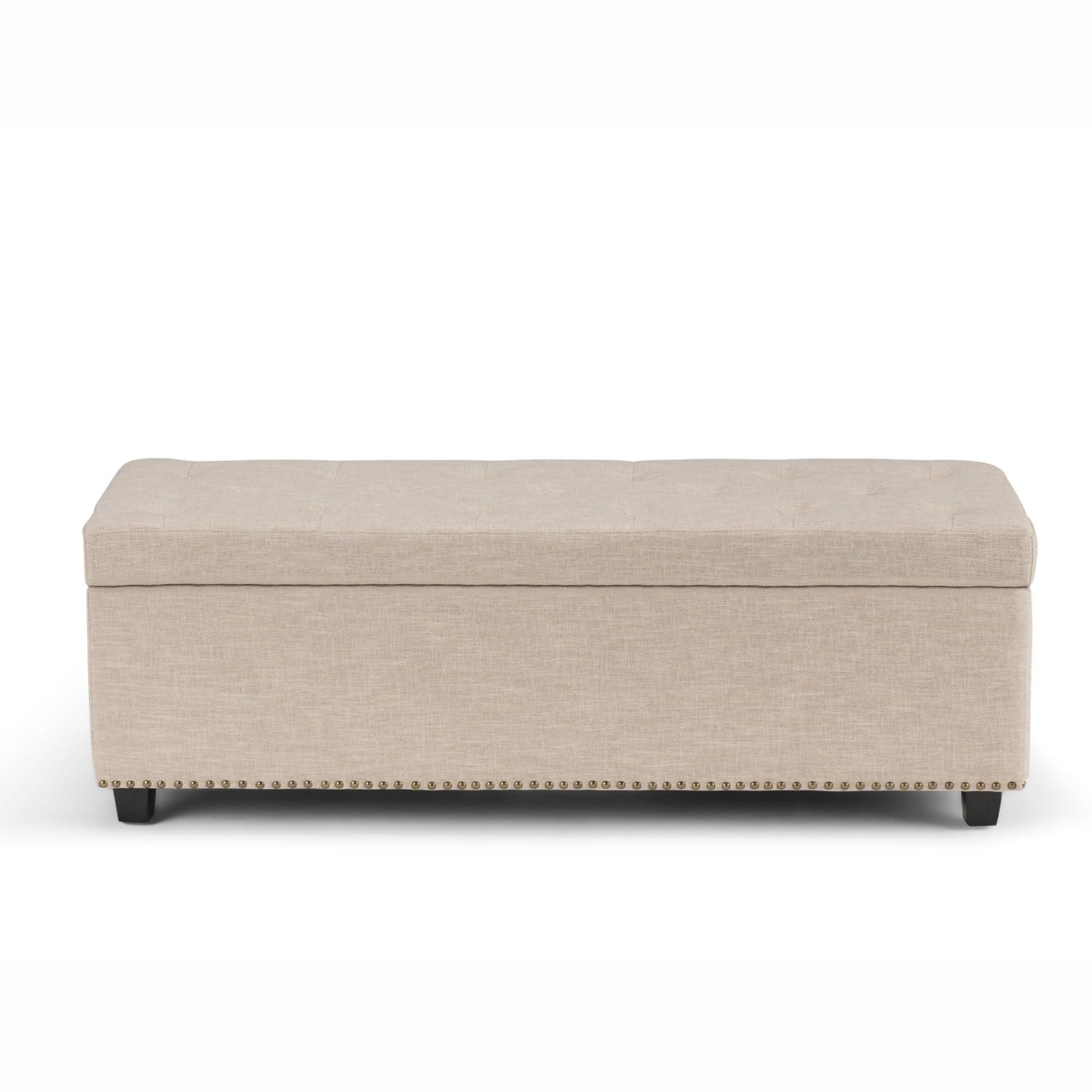 Simpli Home Hamilton 48"W Upholstered Storage Ottoman Bench with Lift-Top Lid, Tufted Design, and Nailhead Trim