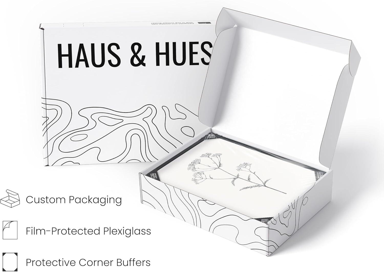 HAUS AND HUES Grey Floral Wall Art - Set of 4 Plant Posters for Wall Vintage, Botanical Prints, Black and White Flower Pictures for Room Aesthetic, Farmhouse Bathroom, Rustic Art (Beige Frame, 11x14)