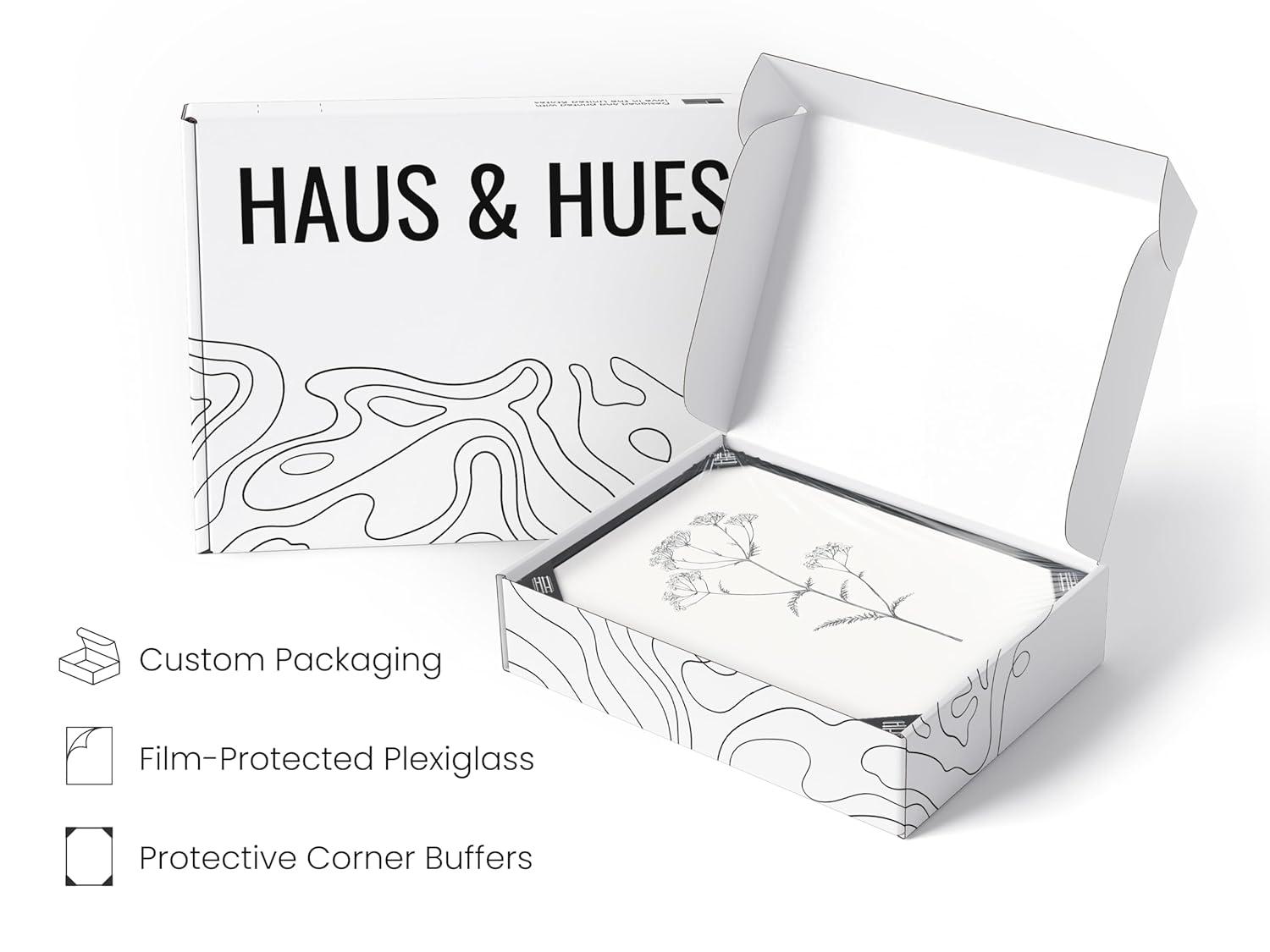 HAUS AND HUES Grey Floral Wall Art - Set of 4 Plant Posters for Wall Vintage, Botanical Prints, Black and White Flower Pictures for Room Aesthetic, Farmhouse Bathroom, Rustic Art (Beige Frame, 11x14)